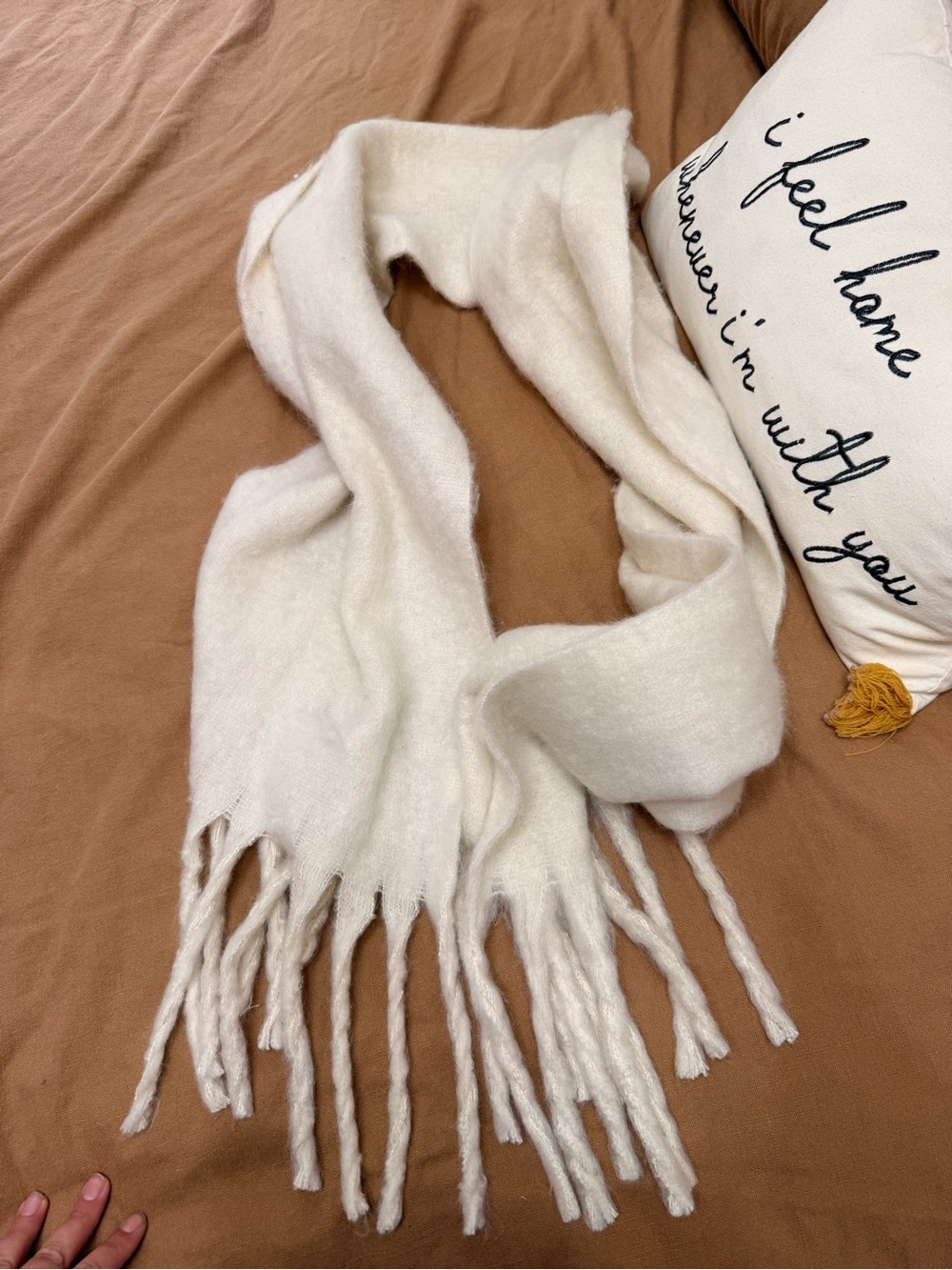 bp Cream Fuzzy Fringe Scarf